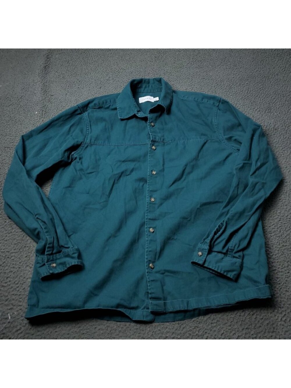 TOPMAN Khaki Shirt Mens L Large Teal Cotton Long Sleeve Button Casual Green Blue